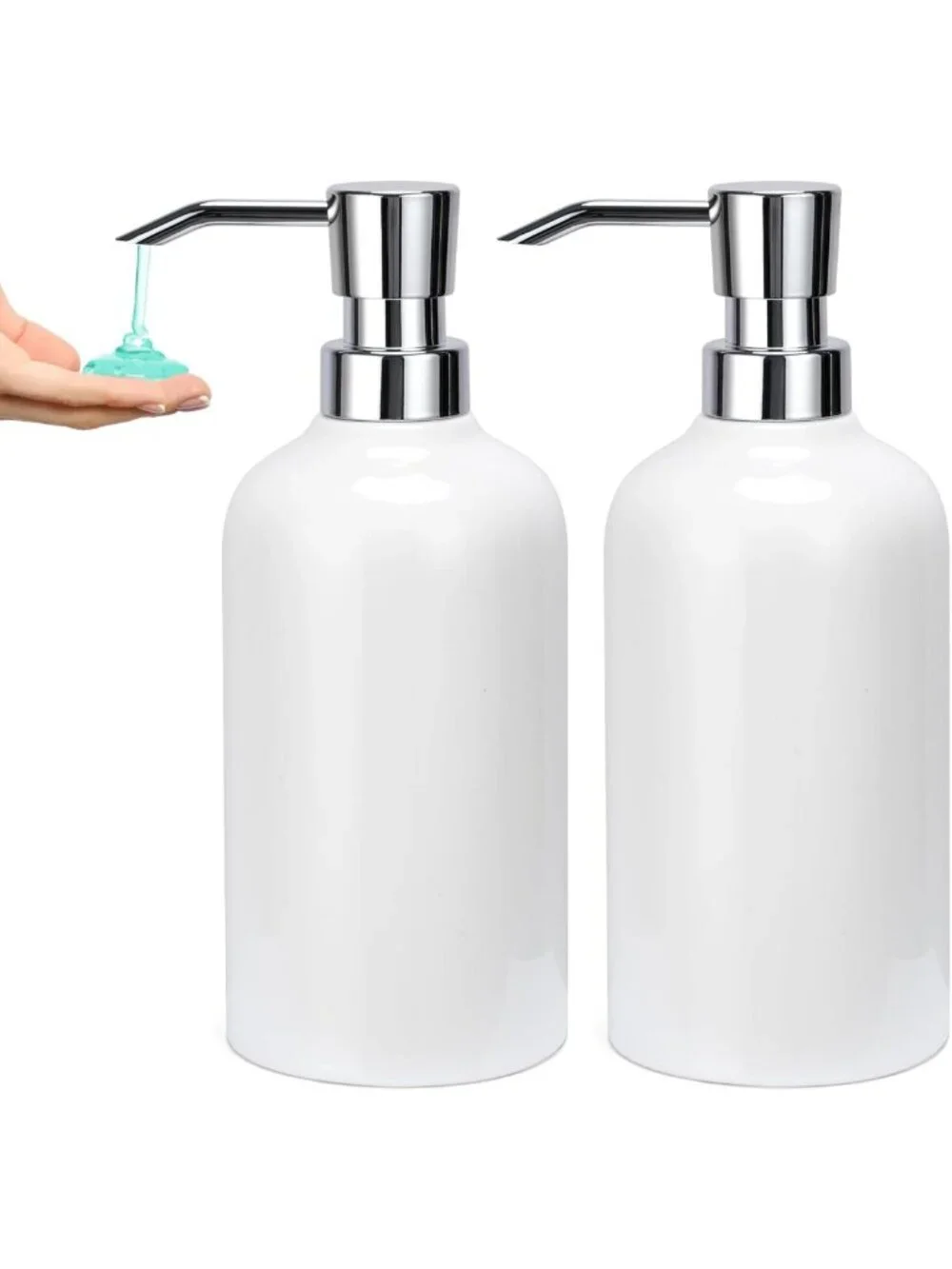 Stylish Ceramic White Soap Dispenser Set - 2 Pcs, 16.9oz for Kitchen & Bathroom